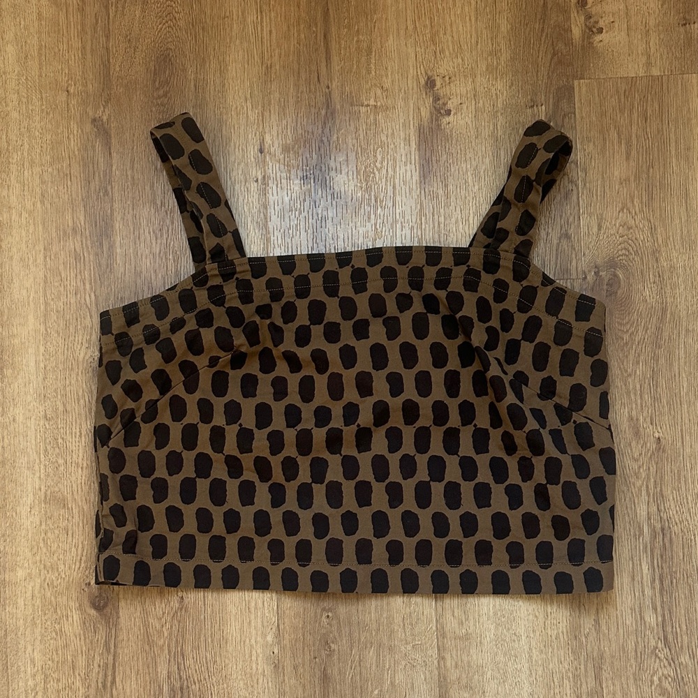 Everlane Organic Cotton Brown and Black Patterned Adjustable Crop Top